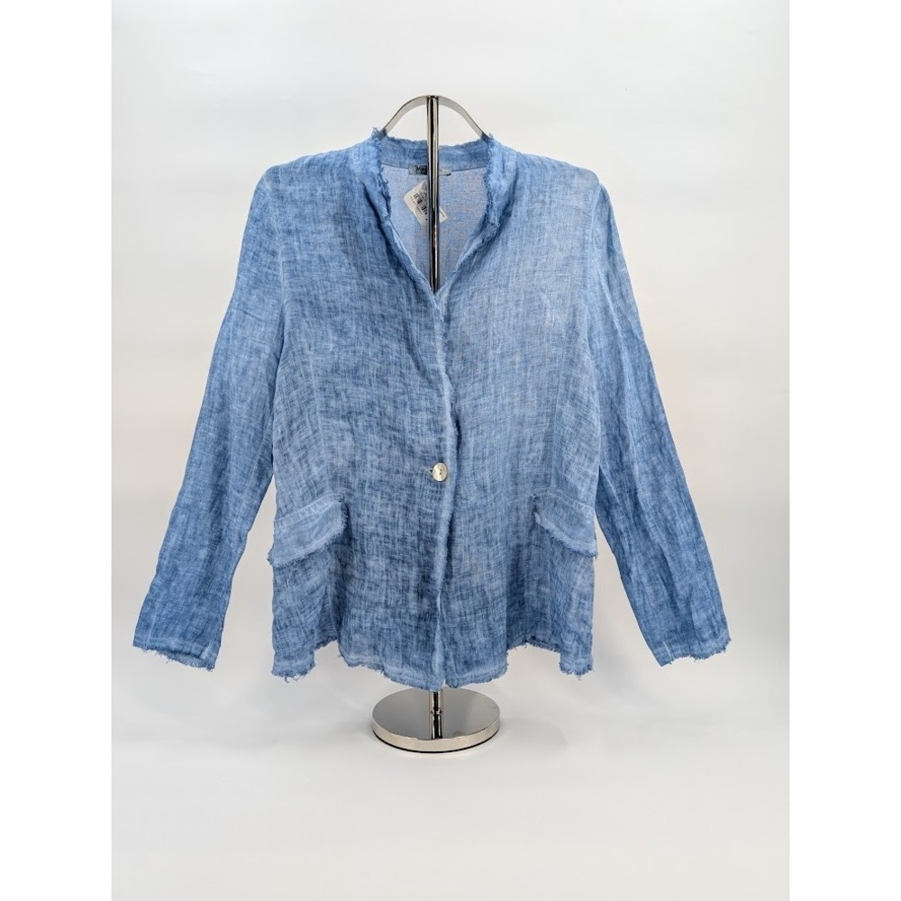 MEO MELI 100% Linen Jacket Blazer Womens S/M Blue Coastal Minimalist Lagenlook - Picture 6 of 16